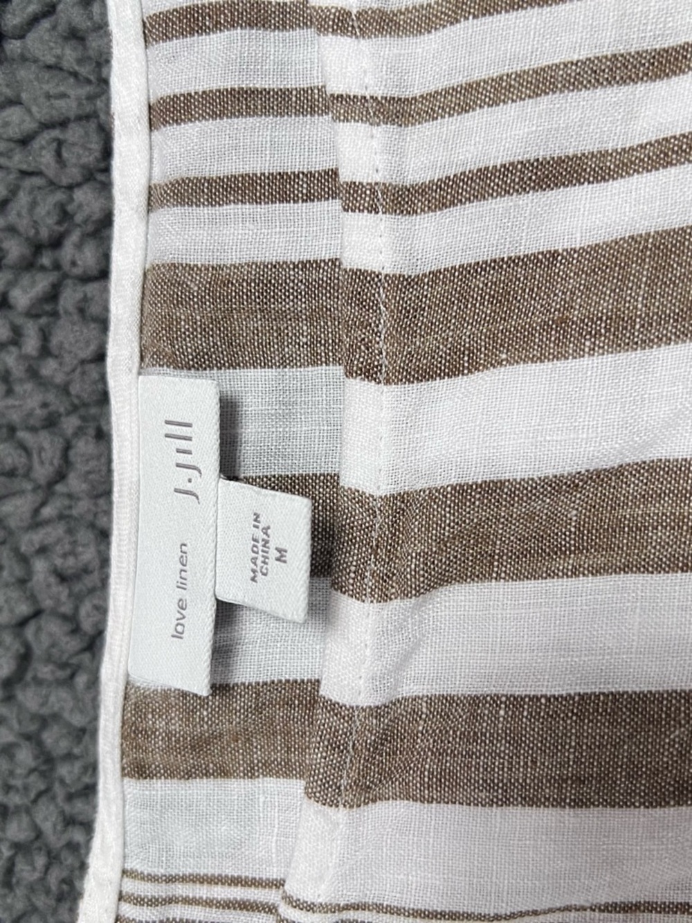 J Jill Sleeveless Striped Linen-Blend Brown and White Sleeveless Top M - Picture 8 of 9